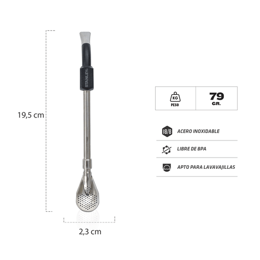 Bombilla de Acero para Mate Spoon Negro NEW