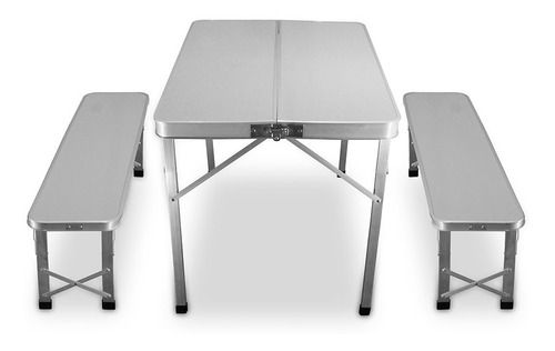 Mesa de aluminio para Camping con 2 bancos