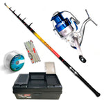 Combo Caña Titan Telescópica 3 m + Reel Lb 501 + Caja Pesca + Linea + Nylon Variada