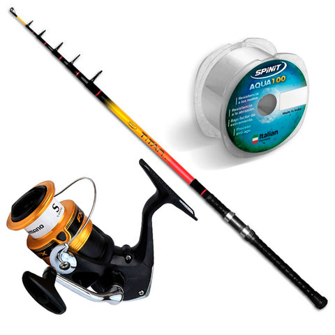 Combo Reel FX 4000 + Caña Titan Telescópica 2.40m + Nylon Aqua 0,30mm x 200mts Pejerrey