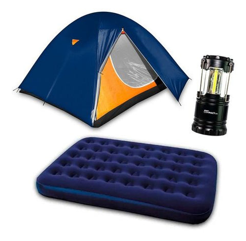 Carpa 4 Personas + Colchón 2 Plazas + Farol Led Camping