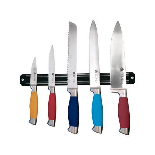 Set 5 Cuchillos de acero inoxidable Mango Multicolor c/ barra magnetica