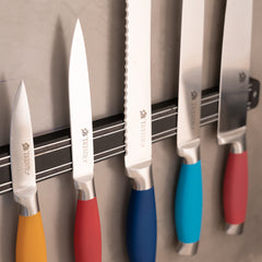 Set 5 Cuchillos de acero inoxidable Mango Multicolor c/ barra magnetica