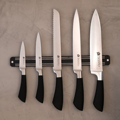 Set 5 Cuchillos de acero inoxidable Gourmet c/ barra magnetica