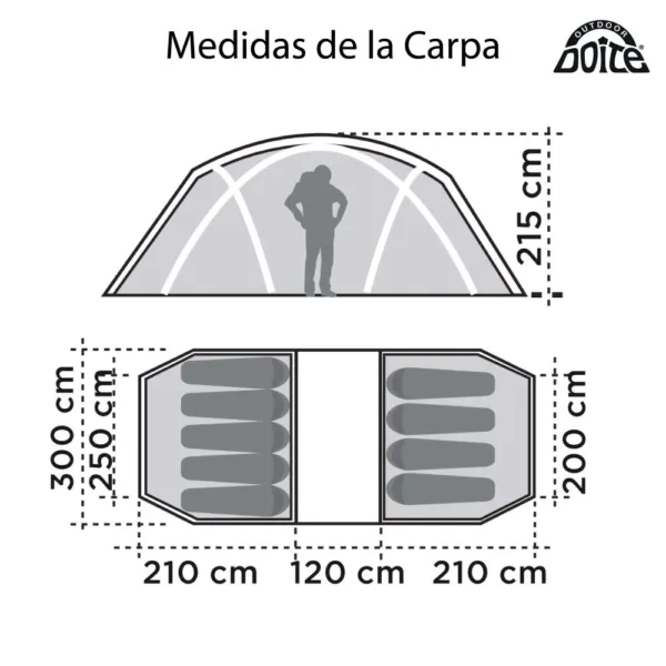 Carpa Familiar Pradera 9 Personas 2 Habitaciones Pasillo Central - Imagen 2