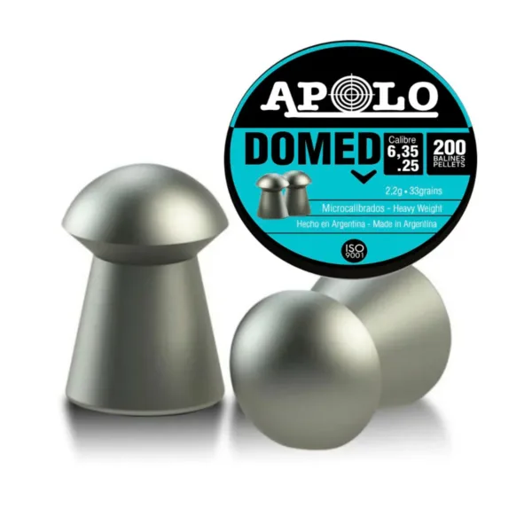 20819-APOLO-CAJA-BALINES-DOMED-6.jpg Balines Domed 6.35mm x200 33g Aire Comprimido - Imagen 1