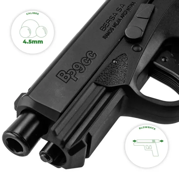 Pistola Co2 Bersa Bp9cc Gbb 4.5mm sistema blowback - Imagen 4