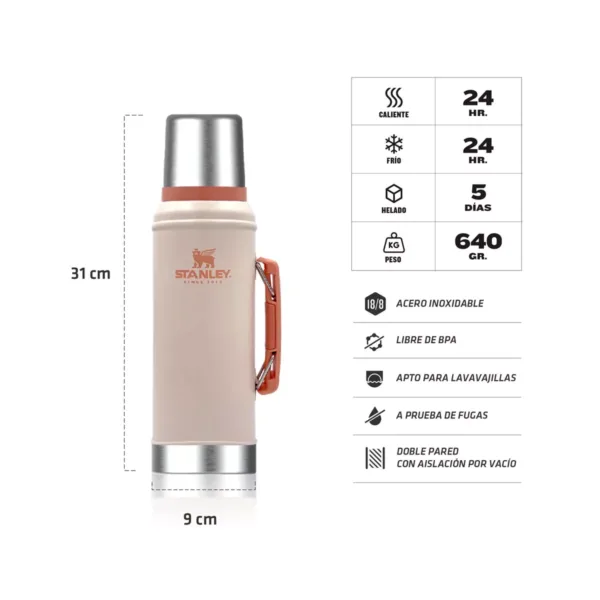 Termo STANLEY CLASICO Asa plegable 950 ml Rosa - Imagen 2