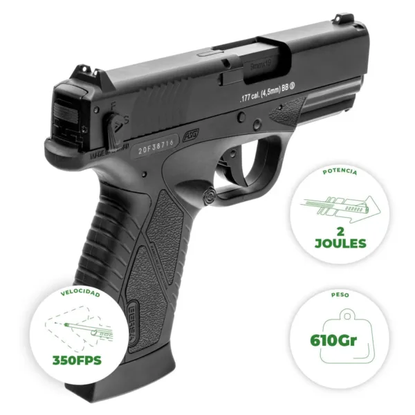 Pistola Co2 Bersa Bp9cc Gbb 4.5mm sistema blowback - Imagen 2