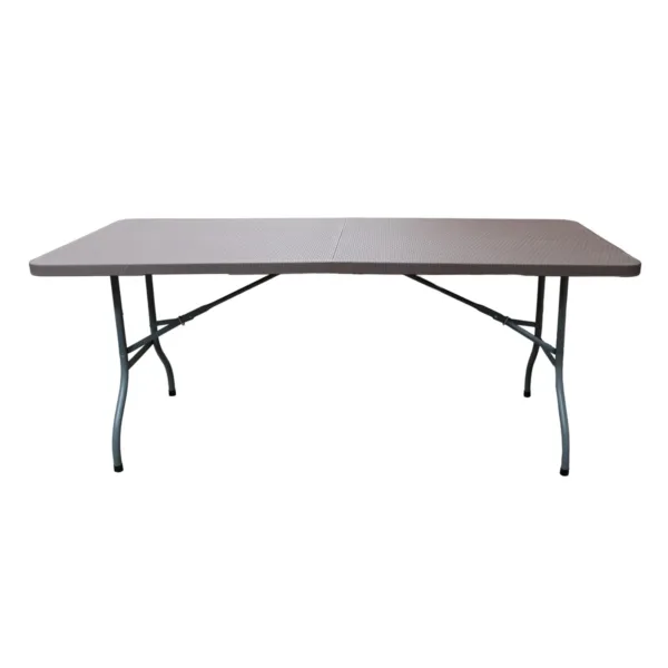 600024 MESA PLEGABLE SPINIT 180X74X74 SRATAN MARRON-01 Mesa plegable para exterior símil madera/símil ratán - Imagen 1