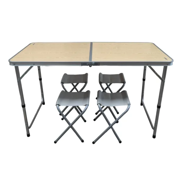 600029 MESA PLEGABLE SPINIT ALU+MAD CLARA C4 BANCOS ACERO-01 Set mesa plegable de camping con 4 bancos Madera Clara - Imagen 1
