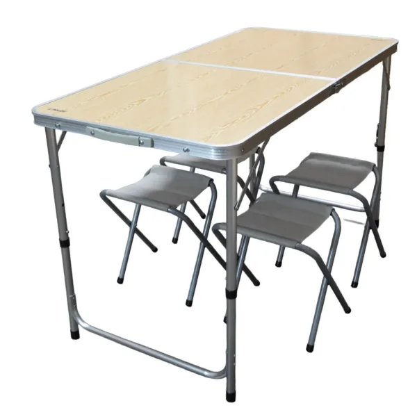 Set mesa plegable de camping con 4 bancos Madera Clara - Imagen 2
