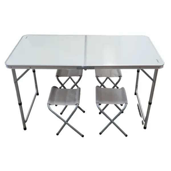 600030 MESA PLEGABLE SPINIT ALU+GRIS PLATA C4 BANCOS ACERO-01 Set mesa plegable de camping con 4 bancos Acero - Imagen 1