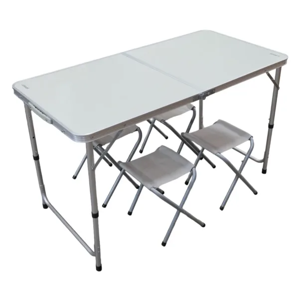 Set mesa plegable de camping con 4 bancos Acero - Imagen 2