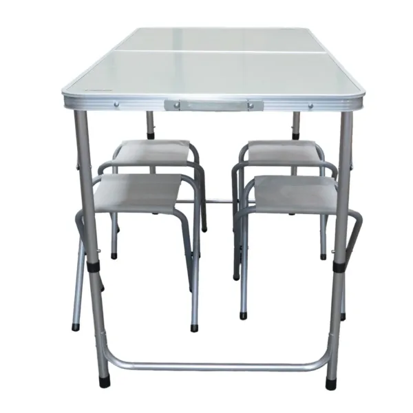 Set mesa plegable de camping con 4 bancos Acero - Imagen 3