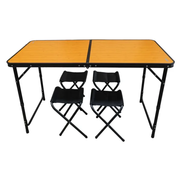 600032 MESA PLEGABLE SPINIT ALU NEGRO+BAMBOO C4 BANCOS ACERO-01 Set mesa plegable de camping con 4 bancos Aluminio Negro y Bambú - Imagen 1