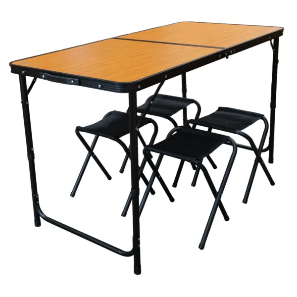 Set mesa plegable de camping con 4 bancos Aluminio Negro y Bambú - Imagen 2