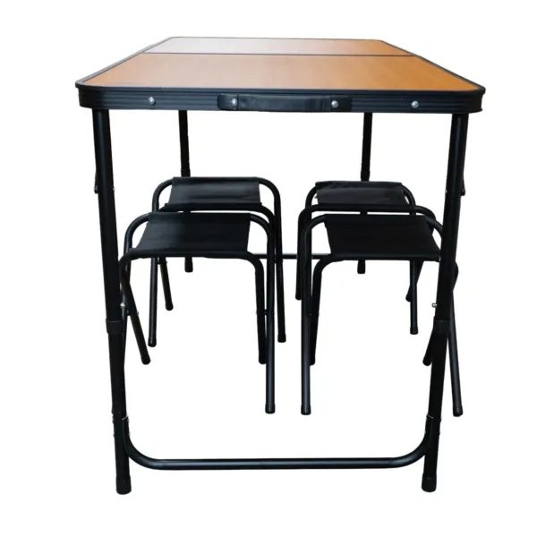 Set mesa plegable de camping con 4 bancos Aluminio Negro y Bambú - Imagen 3