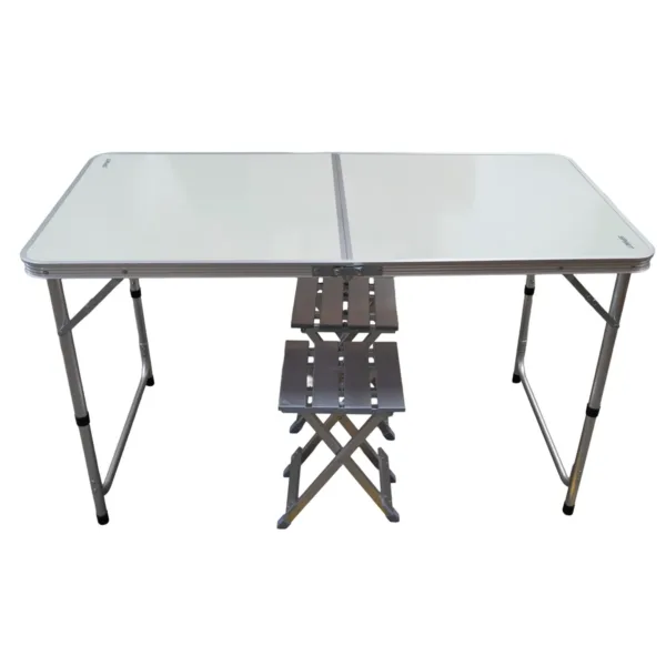600034 MESA CAMPING SPINIT ALU+GRIS PLATA C2 BANCOS ALU-01 Set mesa plegable con 2 bancos de aluminio - Imagen 1