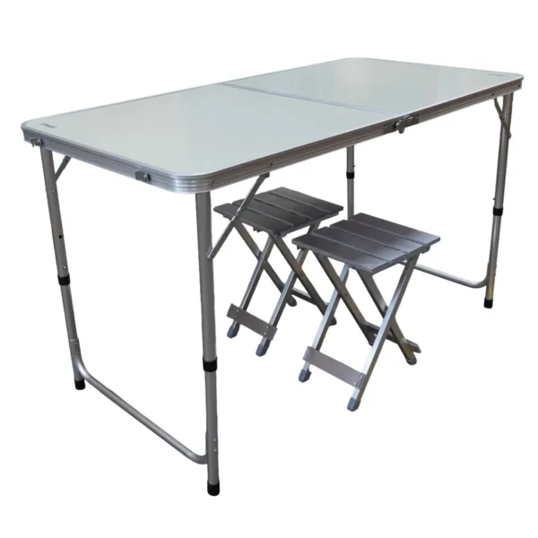 Set mesa plegable con 2 bancos de aluminio - Imagen 2