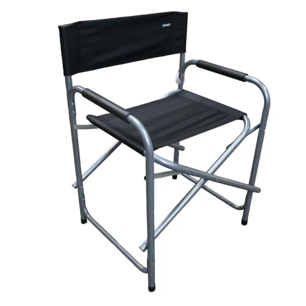 600091 SILLON DIRECTOR SPINIT PLEGABLE ACERO NEGRO-02 Sillón director plegable de acero Resistente, cómodo y práctico para camping - Imagen 1