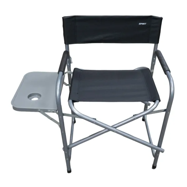 600093 SILLON SPINIT DIRECTOR PLEGABLE ACERO NEGRO CBANDEJA-02 Sillón director plegable con bandeja y posavasos - Imagen 1