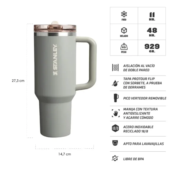 Vaso térmico QUENCHER tapa ProTour Flip Straw 1.18 Litros - Sage Grey - Imagen 3