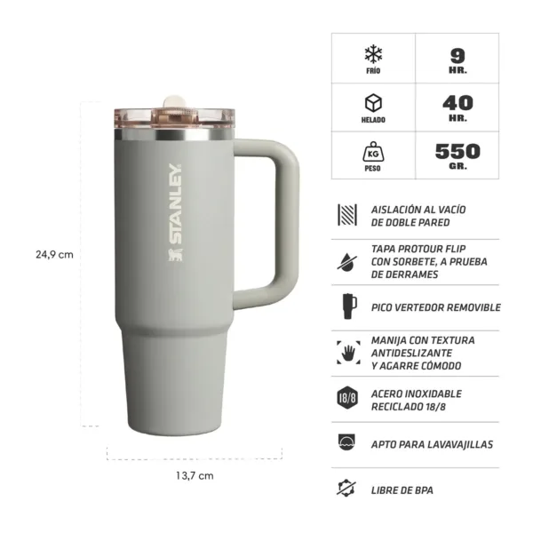 Vaso QUENCHER con tapa ProTour Flip Straw 887ml - Sage Grey - Imagen 3
