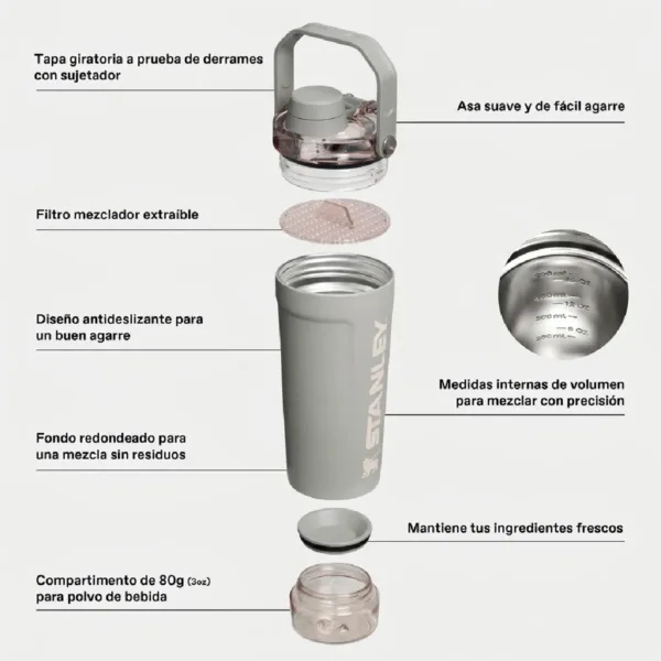 Vaso Shaker Mezclador Térmico Vitalize 591 ml – Sage Grey - Imagen 2
