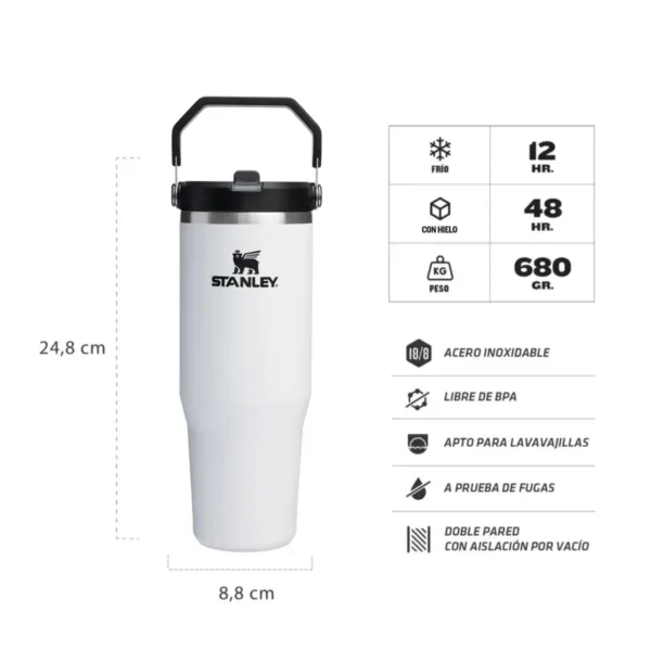 Botella Vaso Térmico Flip Straw Tumbler 887ml Blanco - Imagen 2