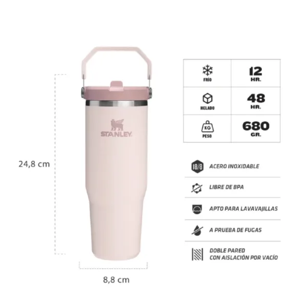Botella Vaso Térmico Flip Straw Tumbler 887ml - Rosa Quartz - Imagen 3