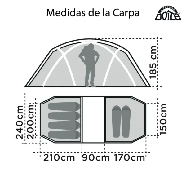 Carpa Familiar Pradera 6 Personas Duraluminio Impermeable - Imagen 2